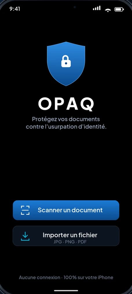 Écran d’accueil d’OPAQ : scanner ou importer un document